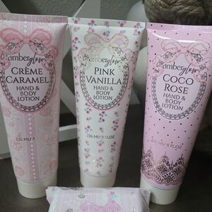AmberGlow Viral Hand & Body Lotion Set - Pink, White, Cream + Cocunut Hand Wipes